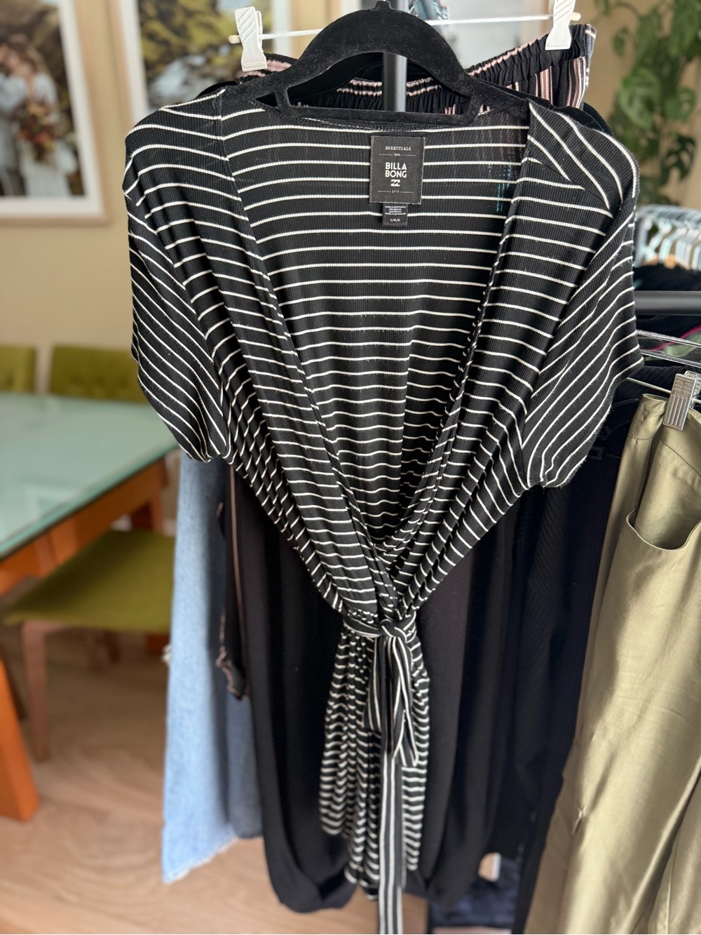 Billabong Black & White Striped Tie-Front Romper